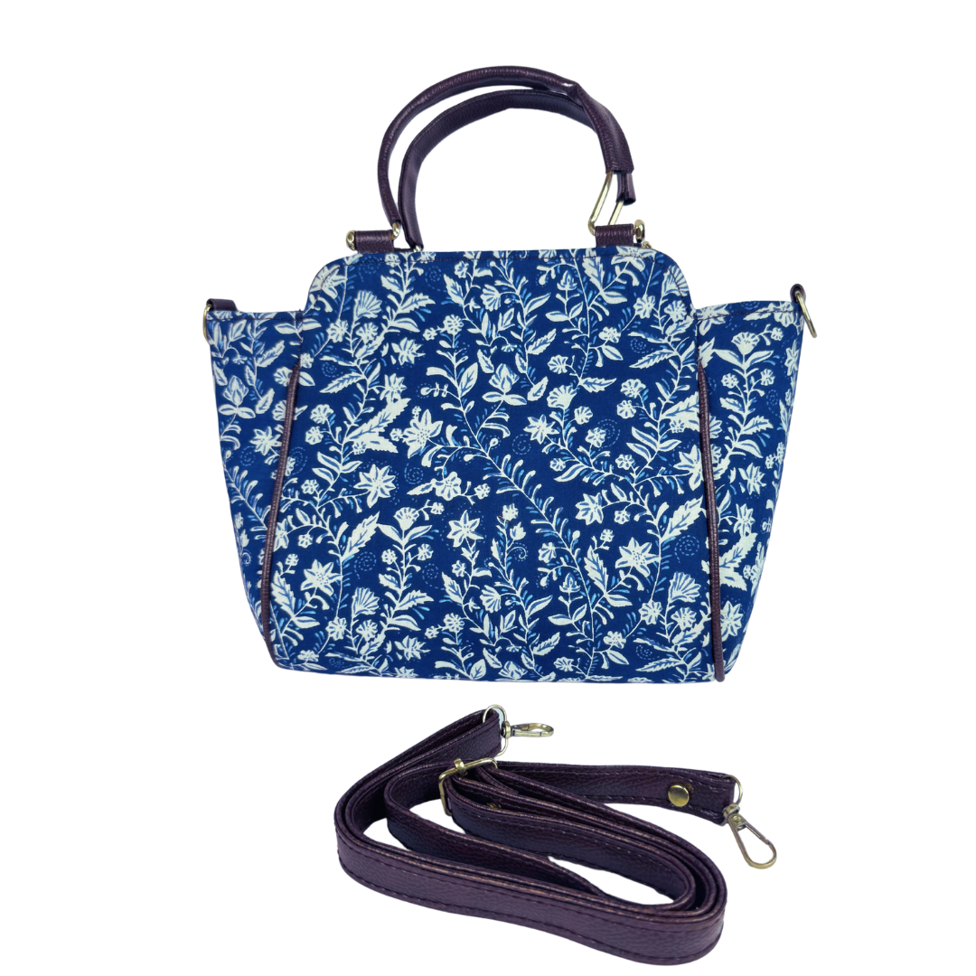 LABEL BANDHANI-418 HANDBLOCK PRINT FLORAL BLUE HANDBAG - Image 2
