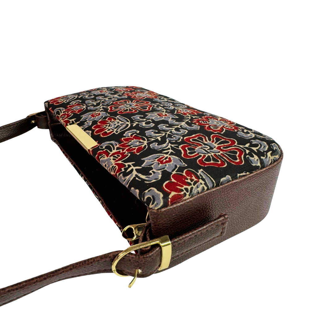 LABEL BANDHANI-2121 HANDBLOCK PRINTING FLORAL BLACK MINI SHOULDER BAG - Image 2