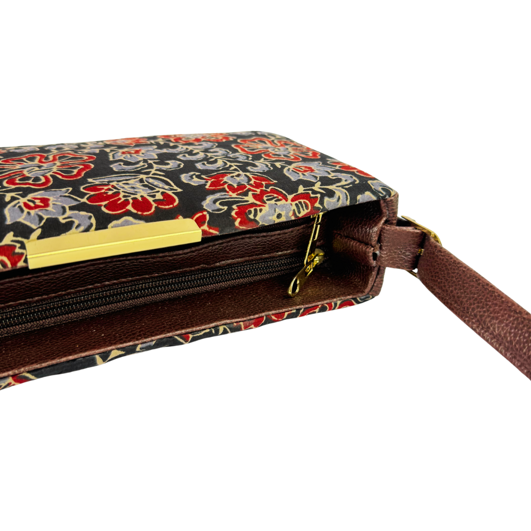 LABEL BANDHANI-2121 HANDBLOCK PRINTING FLORAL BLACK MINI SHOULDER BAG - Image 4